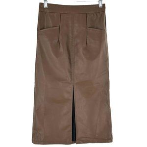 Dazy Brown Faux Leather Pencil Midi Skirt Size Small Office Career Casual